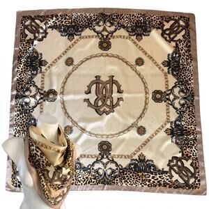 Vintage M.O.S.I 90s Baroque Leopard Chain Silky Square Scarf 36x36 NWOT